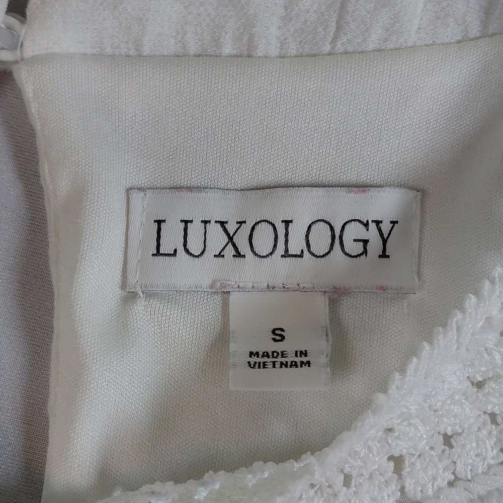 Luxology Halter Neck Crocheted Lace Tiered Lined Sz Small S Resort Cruise Dress - Picture 7 of 12